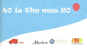 $0 is the New 20 in a fun font with a red balloon on a sring followig the letters. Bottom of image sows the logos of the TREX program, the government of Alberta, The Alberta Foundation for the Arts, andthe Art Gallery of Alerta